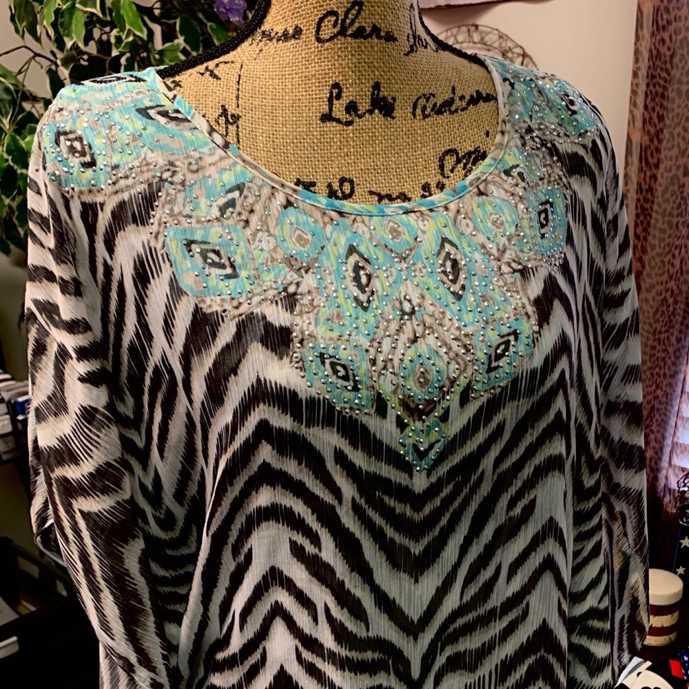 Sheer Zebra Print Top with Shiny Crystals